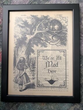 Alice in Wonderland 'We're All Mad Here' Vintage Print in Black Frame